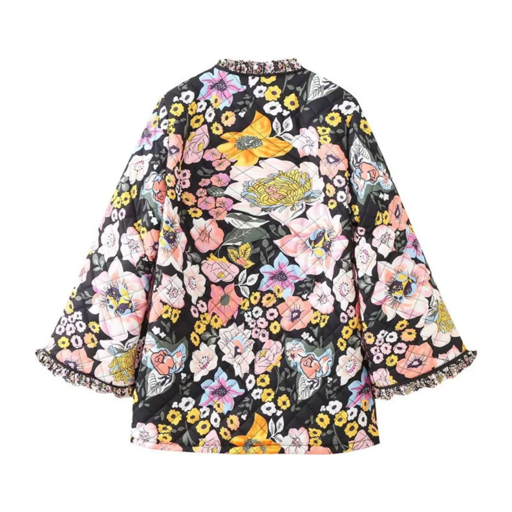 Printed Quilted Cotton Patchwork Ruffle Trim Jacket